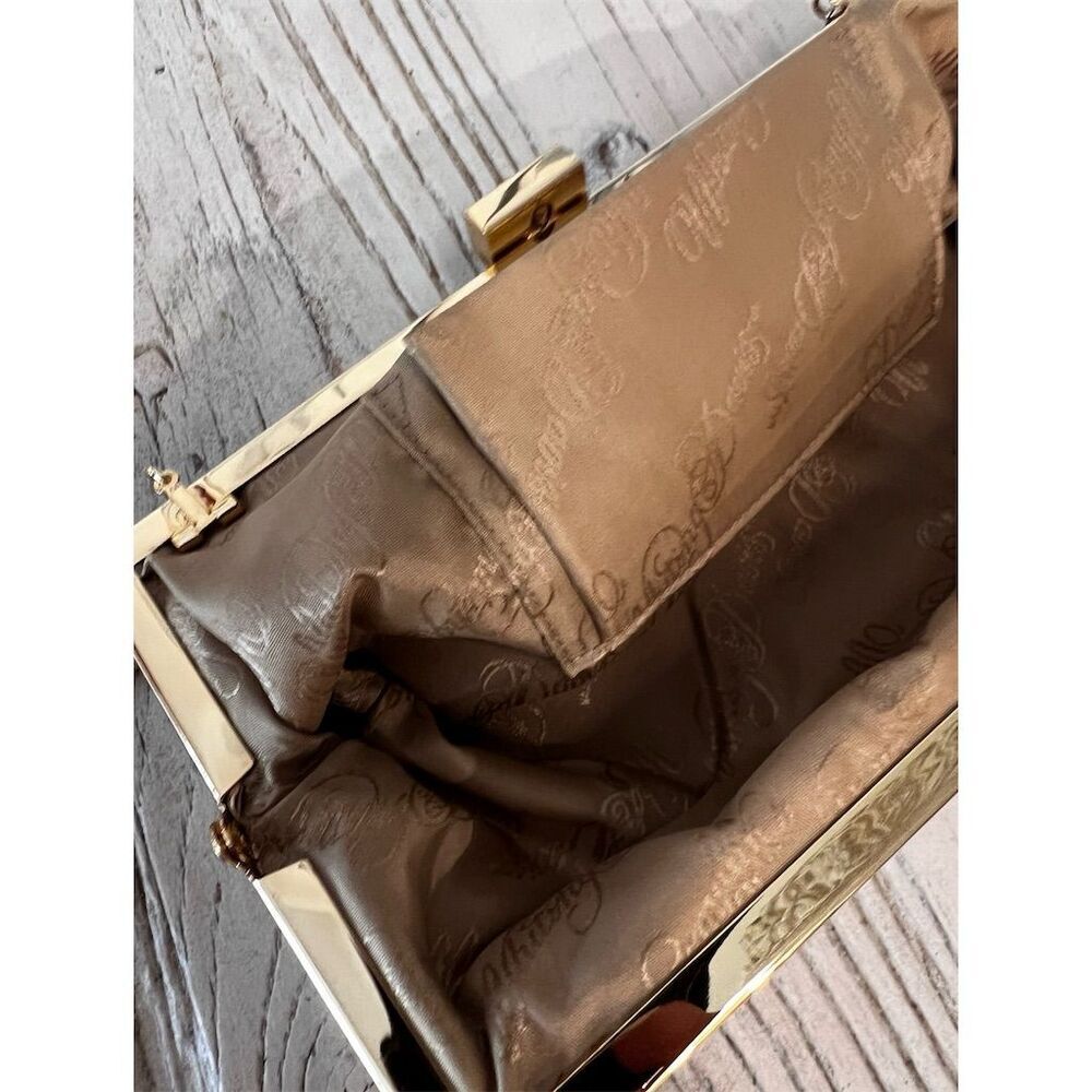 Vintage Whiting & Davis Gold Mesh Chevron Clutch Bag Evening Small Rectangle - Picture 5 of 13